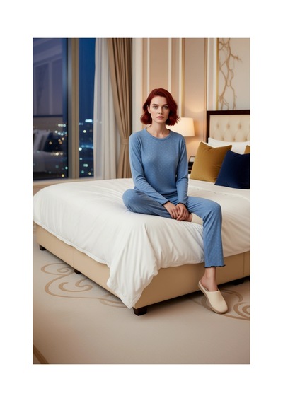 Ersefa Kadın Çiçekli Lounge Pijama Seti Fonksiyonel Dayanıklı Kaliteli K mavi