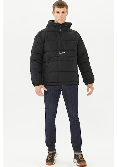 Timberland Progressive Utility Pullover Puffer Erkek 1/2 Fermuarlı Kapüşonlu Şişme Mont Siyah