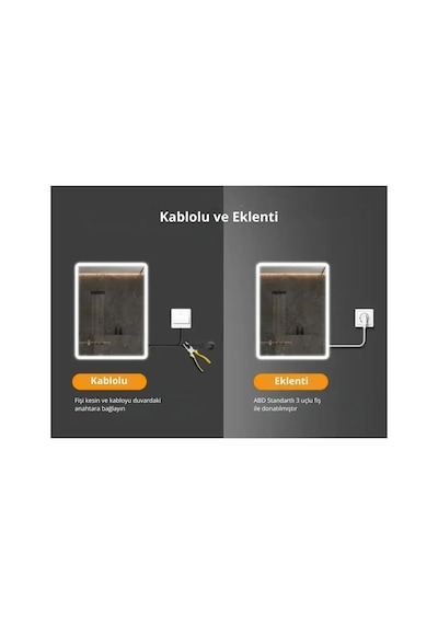 Led Işıklı Dikdörtgen Banyo Aynası -buğu Önleyici, 3 Farklı Renk Seçeneğiyle Ayarlanabilir Parlaklık Diğer