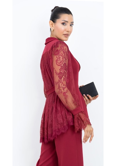 Dorne Moda Özel Seri Dantel Kollu Gold Düğmeli Şık Pantolonlu İkili Takım siyah Dorne Moda Özel Seri Dantel Kollu Gold Düğmeli Şık Pantolonlu İkili Takım siyah