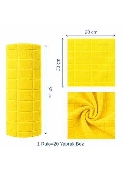 Pureza Sarı Rulo Mikrofiber Temizlik Bezi 30x30 Cm 20'li- Mutfak, Banyo, Cam Ve Araba Için Sarı