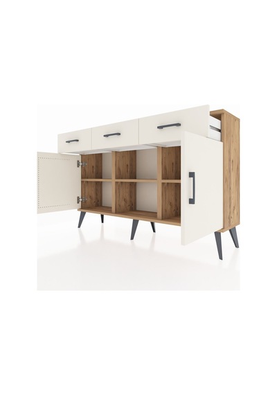 Arges Konsol 3 Raflı 3 Çekmeceli 3 Kapaklı 132x30x83 Çam-aytaşı/aytaşı Aytaşı/aytaşı