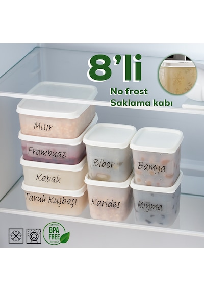 Porsima 02 Çok Amaçlı Etiketli Derin Dondurucu Saklama Kabı 8'li Beyaz