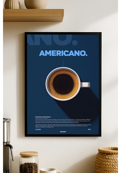 Americano Kahve Siyah Ahşap Çerçeveli Poster, Dekoratif Duvar Tablosu