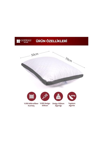 Cotpoly Home Klimalı Yastık 50x70 Cm - Hava Sirkülasyonlu Kapitone Mikrofiber Dış Kılıf 850 Gr Silikon Dolgulu Ortopedik Uyku Yastığı 2'li Gri Cotpoly Home Klimalı Yastık 50x70 Cm - Hava Sirkülasyonlu Kapitone Mikrofiber Dış Kılıf 850 Gr Silikon Dolgulu Ortopedik Uyku Yastığı 2'li Gri