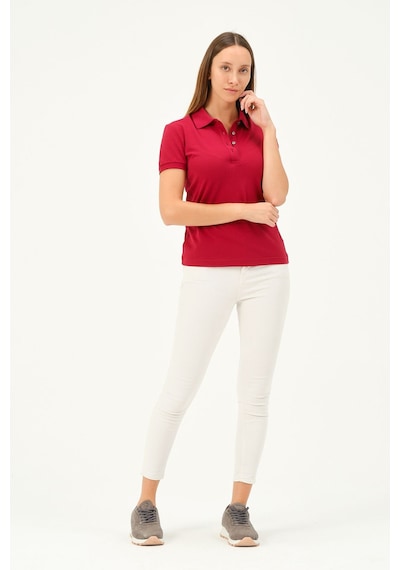 Msw Kadın Kısa Kollu Regular Fit Polo Yaka T-shirt Açık Bordo