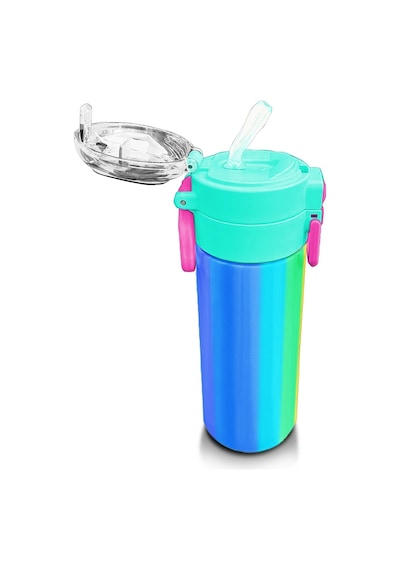 Coral High Kids Renkli Çizgili Desenli Pipetli Ve Direkt İçim Çelik Termos 500 Ml 31873 Çok Renkli
