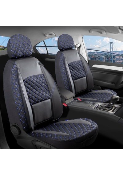 Dacia Sandero Uyumlu Yarı Deri Oto Koltuk Kılıfı Ön Arka Takım Alpine Siyah Mavi