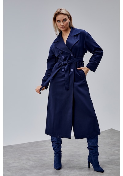 Oversize Rüzgarlık Detaylı Trençkot Lacivert