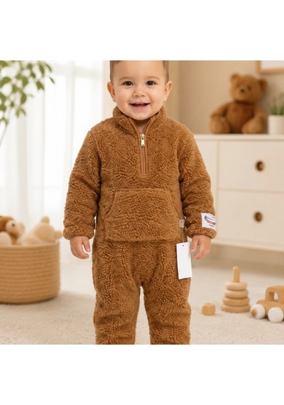 Candar Peluş Kumaş Çıtçıtlı Bebek Tulumu 3-12 Ay Kahverengi