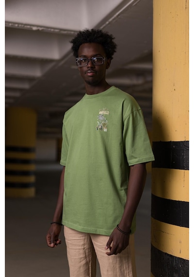 Bisiklet Yaka Lu Oversize Geniş Model T-Shirt Yeşil