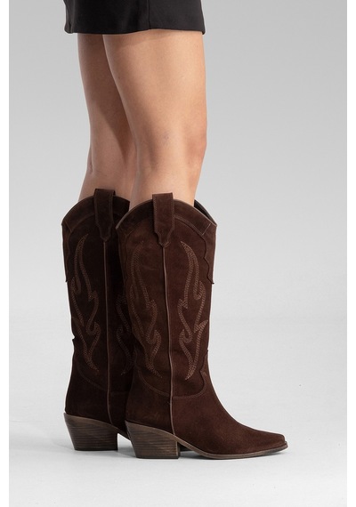 Luvishoes Pietro Kahve Kahve Süet Hakiki Deri Kadın Western Çizme Kahve