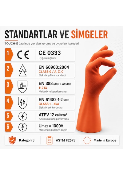 Penta Touch-e Ark Koruyuculu İzole Eldiven 1000v Class 0 Turuncu