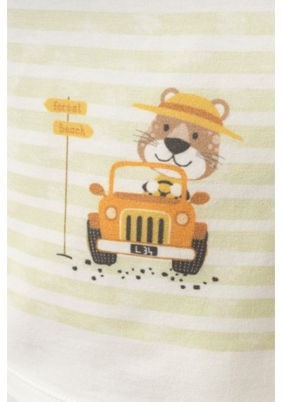 %100 Pamuklu Jungle Lion T-shirt Ekru