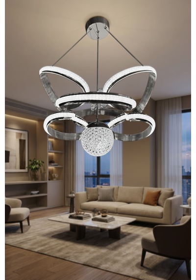 Kral Tacı Simli Tek Toplu Led Avize Modern Lüks Tasarım Çok Renkli