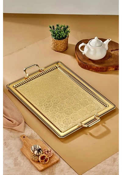 Cooker Gold Renk Dikdörtgen Metal Tepsi 60x40 Cm