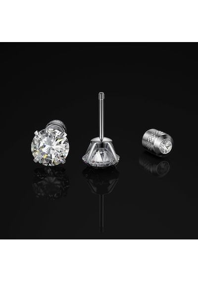 Paslanmaz Çelik Zirkon Taşlı Vidalı Beyaz Crystal Unisex/erk Silver
