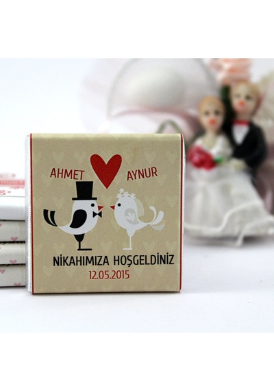 Dark Brown Nikah Çikolatası Kişiselleştirilebilir El Yapımı Madlen Çikolata NKK23 48 Adet