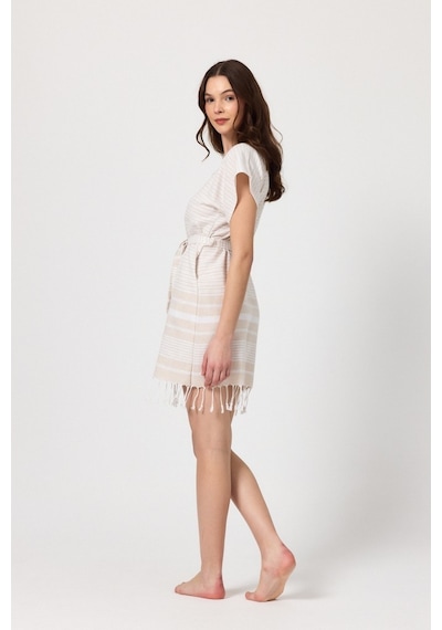 Mulberry Katya Plaj Elbisesi Tunik Pareo %100 Pamuk Bej
