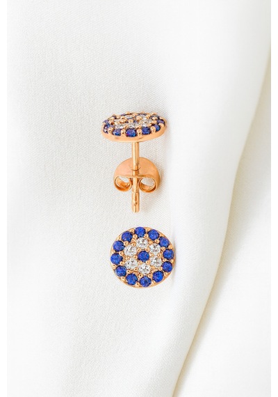 Çekirdekjewelry 925 Ayar Gümüş Minik Nazar Çivili Küpe Pembe