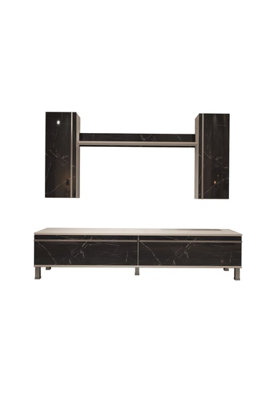Decoraktiv Eko 5d Mdf Std Krom Ayaklı Tv Ünitesi Tv Sehpası Beyaz - Siyah Mermer