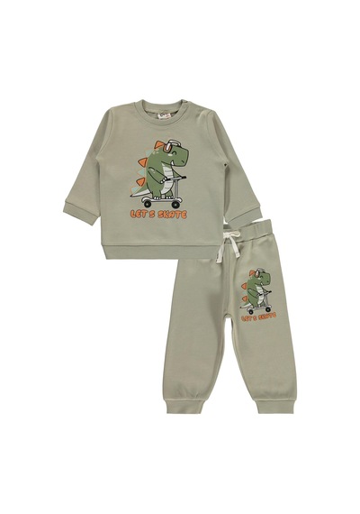 Civil Baby Dinozor Baskılı 6-18 Ay Takım - Haki Koyu Haki