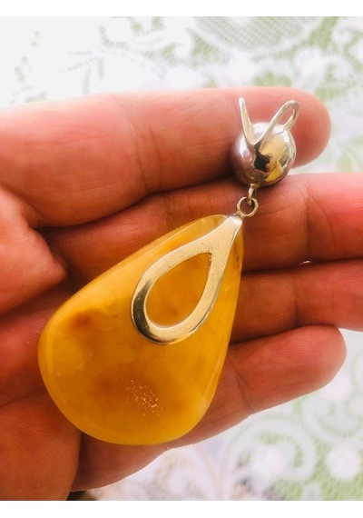 Doğal Kaya Damla Kehribar Lapis Lazuli Taşlı Kolye Ucu 19,05 Gram