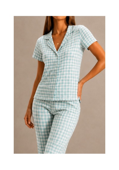 Fit Women Kadın Kısa Kol Rahat Kalıp Şık Su Yeşili Pijama Takımı