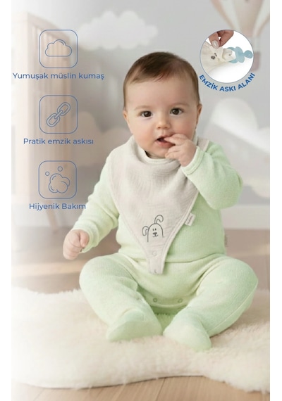 Babyjem Emzik Askılı Müslin Mama Önlüğü Ekru