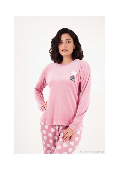 Lela Desenli Yumuşak Dokulu Uzun Kollu Pijama Takımı Kadın Pijama Takımı 65750155 Pudra