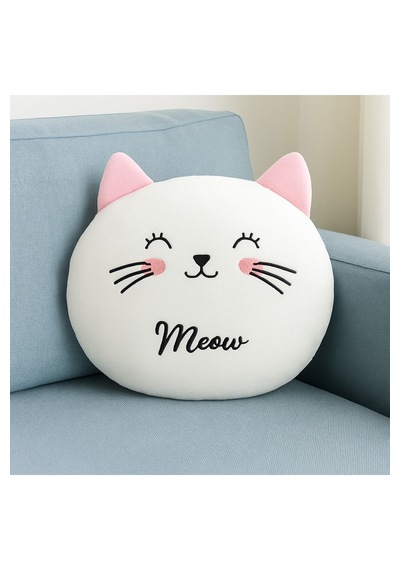 Sevimli Peluş Kedi Yastık 30 Cm Yumuşak Dekoratif Meow Tasarım Yastık Beyaz