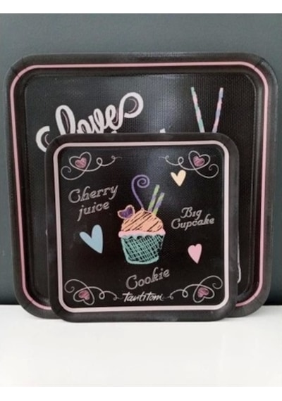 Melamin Love Menu Desenli 2 Li Kare Kaydırmaz Tepsi 24 33 Cm. Çok Renkli