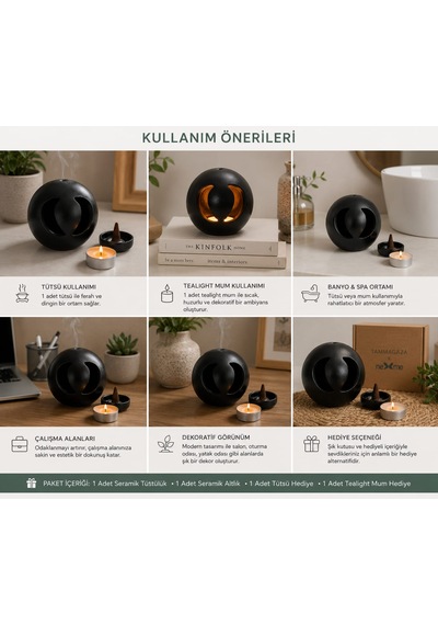 El Yapımı Seramik Tütsülük & Tealight Mumluk Seti Modern Tasarım Dekoratif Seramik Tütsü Ve Mum Hediyeli