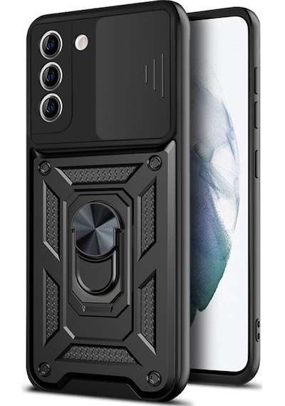 Teleplus Samsung Galaxy Uyumlu S21 Fe Kılıf Magnetik Standlı Kamera Korumalı Slide Sürgülü Cover Kapak