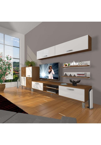 Decoraktiv Eko 6y Mdf Dvd Krom Ayaklı Tv Ünitesi Tv Sehpası - Ceviz Beyaz Ahşap - Beyaz Decoraktiv Eko 6y Mdf Dvd Krom Ayaklı Tv Ünitesi Tv Sehpası - Ceviz Beyaz Ahşap - Beyaz