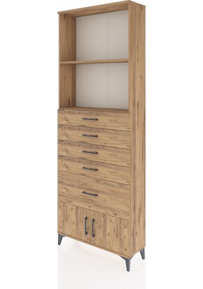 Arges Dolap 2 Raflı 5 Çekmeceli 2 Kapaklı 88x30x243 Çam-çam Çam