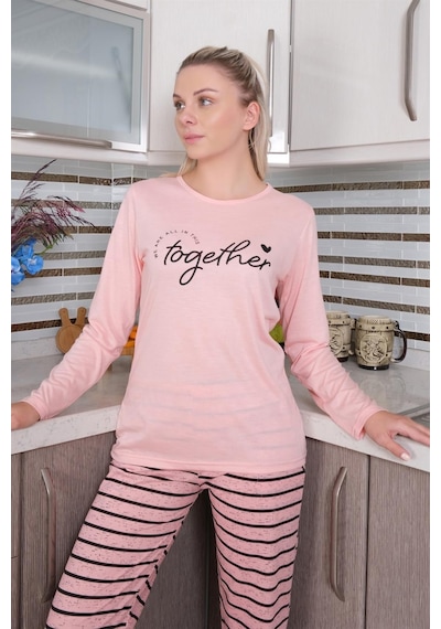 Akbeniz Kadın Penye Uzun Kol Pijama Takım 4190 - L Pembe