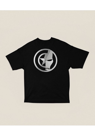 Marvel Kaptan Amerika Iron Man Baskılı Unisex Oversize Tişört Siyah