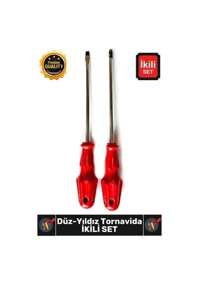 Tornavida Profesyonel Dayanıklı 5x100 Mm Uçlu Pratik Ev Tipi Sağlam Düz Yıldız Tornavida İkili Set