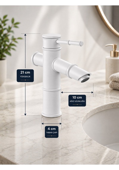 Viosa Premium Bambu Beyaz Banyo Lavabo Bataryası Çeşmesi Musluğu Modern Musluk Siyah