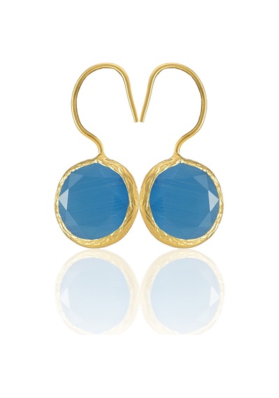 Kadir Jewellery 22 Ayar Altın Kaplama Kadın Taşlı Küpe -el İşçiliği Ve Hipoalerjenik Küpe -e01 Koyu Mavi