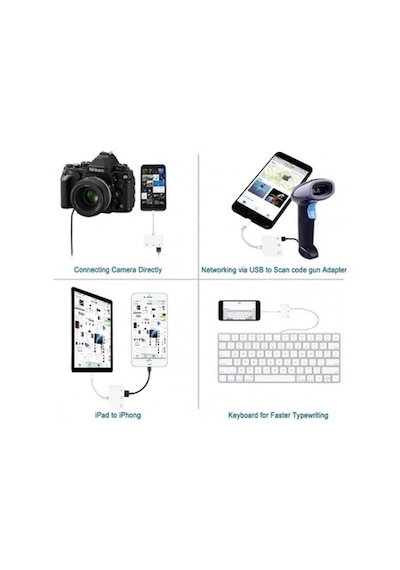 Oem 3In1 iPhone -Apple Uyumlu iPad  Lightning To Kulakılık ve Usb