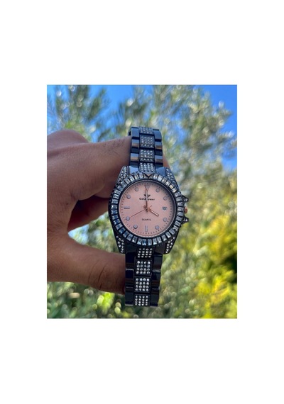 Taşlı Metal Kordon Takvimli Kadın Kol Saati Siyah/içipembe - 646846802 Rose Gold