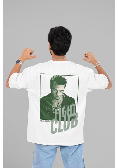 Fight Club Tyler Durden Baskılı Unisex Oversize Film Karakteri Ti Beyaz