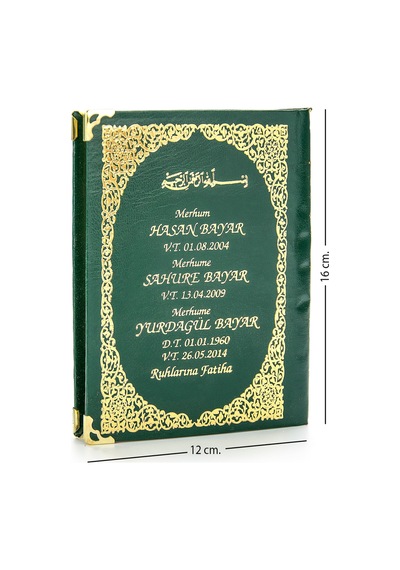 50 Adet - Isim Baskılı Ciltli Yasin Kitabı - Çanta Boy - Yeşil -