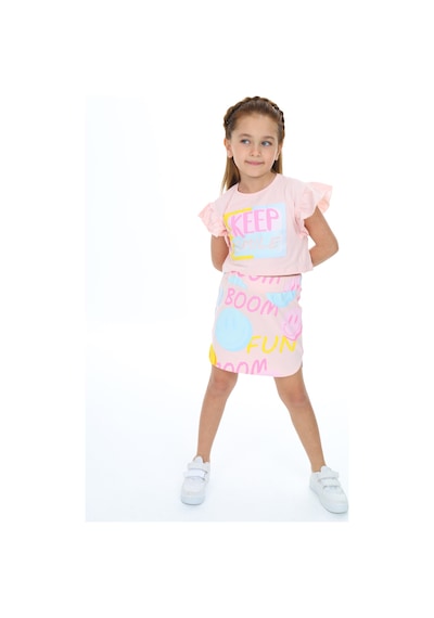 Toontoy Kids Toontoy Kız Çocuk Baskılı Etekli Takım Pudra