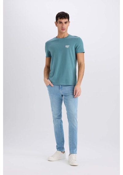 DeFacto %100 Pamuk Slim Fit Dar Kesim Bisiklet Yaka Baskılı Kısa Kollu Tişört C2078AX25SMGN1081