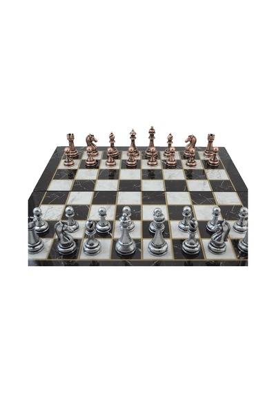Metal Klasik Satranç Takımı Antik Ve Katlanır Mermer Desenli Mdf