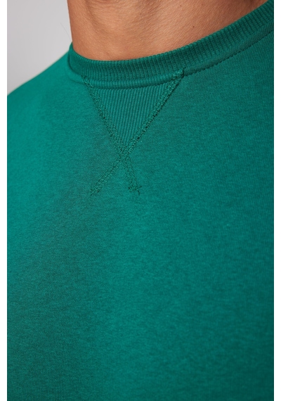 Tudors Pamuk Bisiklet Yaka Basıc Unisex Yeşil Sweatshirt-27897-yeşil Yeşil