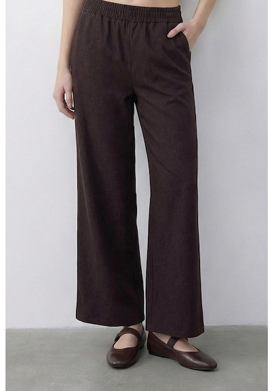 Shade Kadın Kruvaze Yaka Saten Kuşaklı Yelek Bol Pantolon Alt-üst Denim Takım 9415 60286044 - Kahverengi
